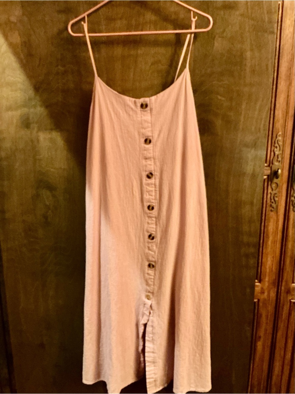 Spaghetti-Strap Midi Dress in Soft peach/tan colored